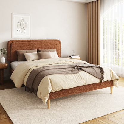 Queen Bed frame, Plush Upholstered Platform Bed with Height-Adjustable Headboard, Sturdy Frame and Alats, Quiet Design, No-Spring Mattress Compatible, Easy to Assemble, Brown image 3
