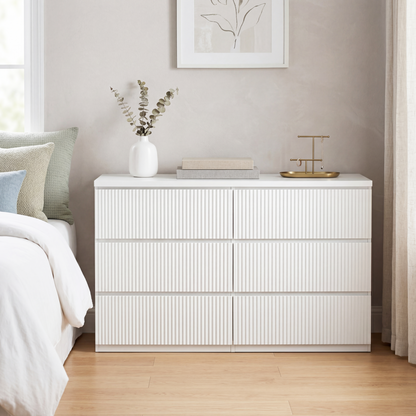 Modern White 6 Drawer Dresser, Wave Panel Drawer Fronts, Storage Cabinet, Versatile Chest of Drawers for Bedroom, Living Room - Sleek & Spacious Home Storage Solution image 6