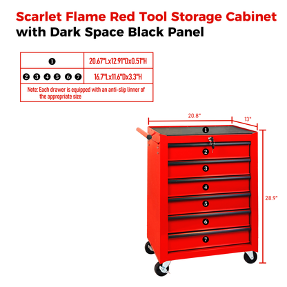 Rolling Metal Tool Chest with 6 Drawers, 20" 6-Drawer Tool Chest Cabinet with Ball Bearing Drawer Slides, Steel Tool Storage Box Organizer -RED image 4