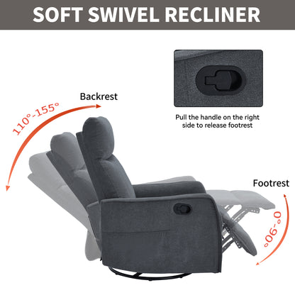 Heat Massage Manual Recliner Chair with Rocker and Swivel in Fabric for Living Room, Grey image 7
