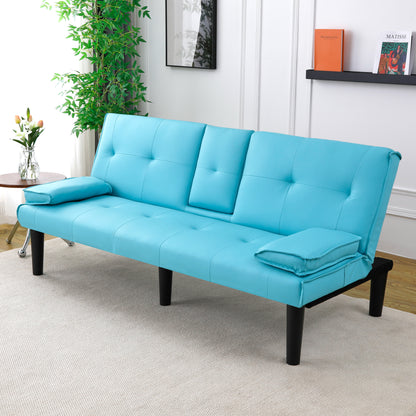 The 67-inch blue PVC multi-functional sofa bed, with a foldable and cup holder design, makes it extremely convenient to turn the living room into a guest room image 8