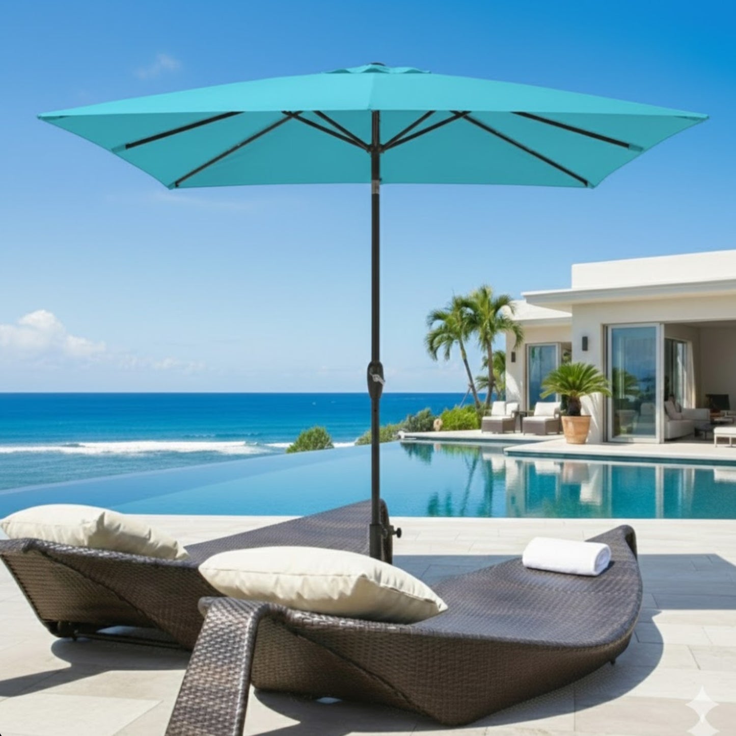 6.5 x 10 ft Turquoise Rectangular Patio Umbrella with Crank, Tilt, Polyester UV-Resistant Canopy for Pool, Backyard & Patio (Without base) image 4