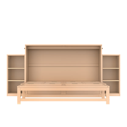 Queen size Murphy bed with spacious storage drawers and shelves, Ideal for guest rooms or compact bedrooms,Golden image 6