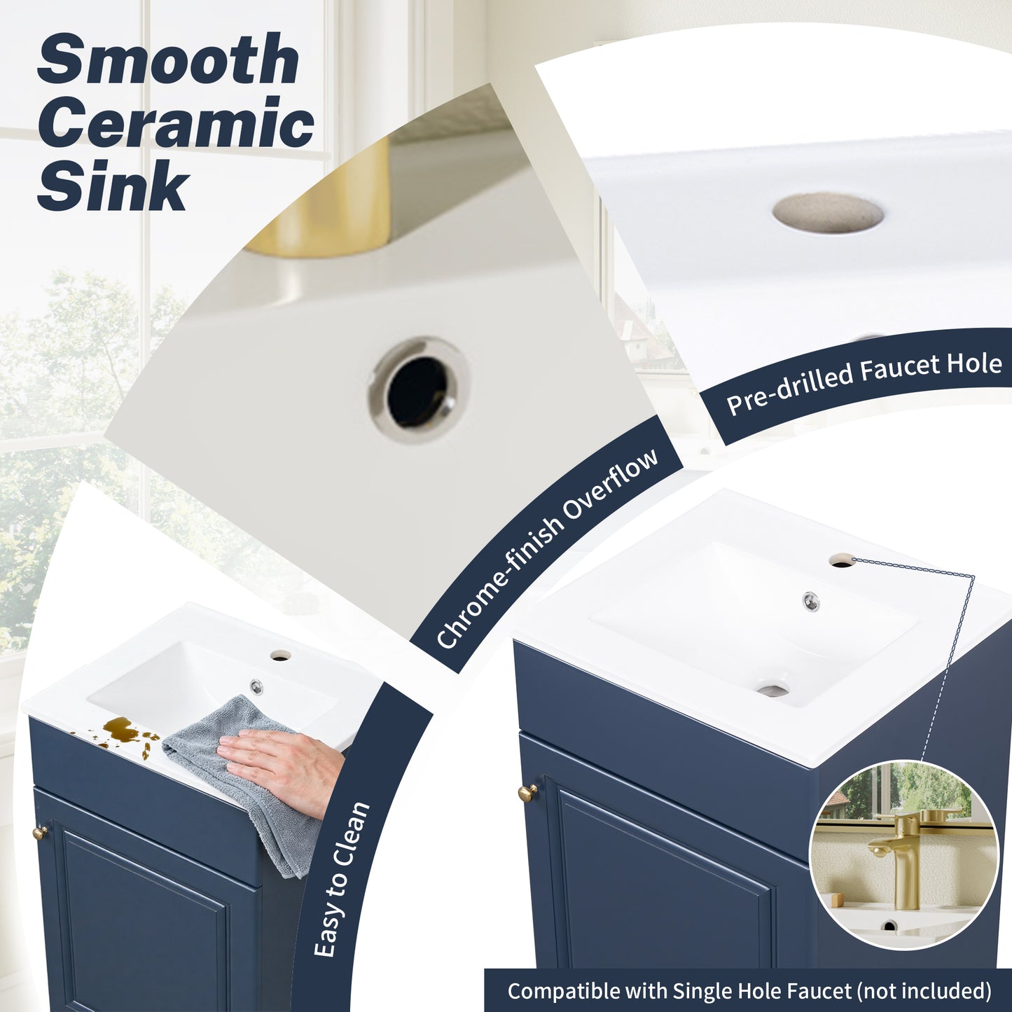 [Video] 20" Bathroom Vanity with Sink, Vanity Cabinet with Door Shelf and Adjustable Shelf, Blue image 8
