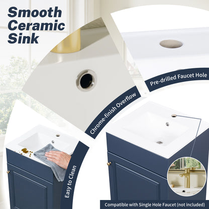 [Video] 20" Bathroom Vanity with Sink, Vanity Cabinet with Door Shelf and Adjustable Shelf, Blue image 8