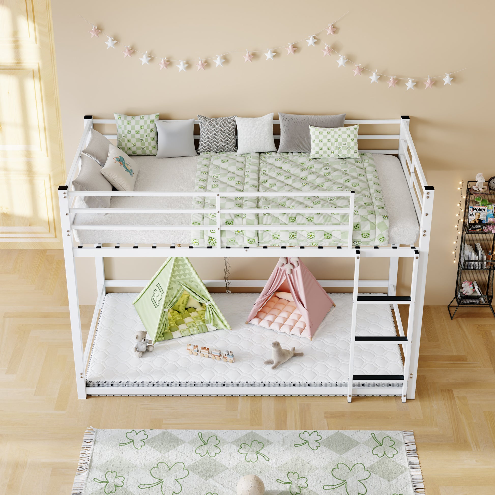 Bunk Bed with Ladder and high Guardrail Metal Bunk Bed, Storage Space, Noise Free,Twin Over Twin Size,WHITE image 7