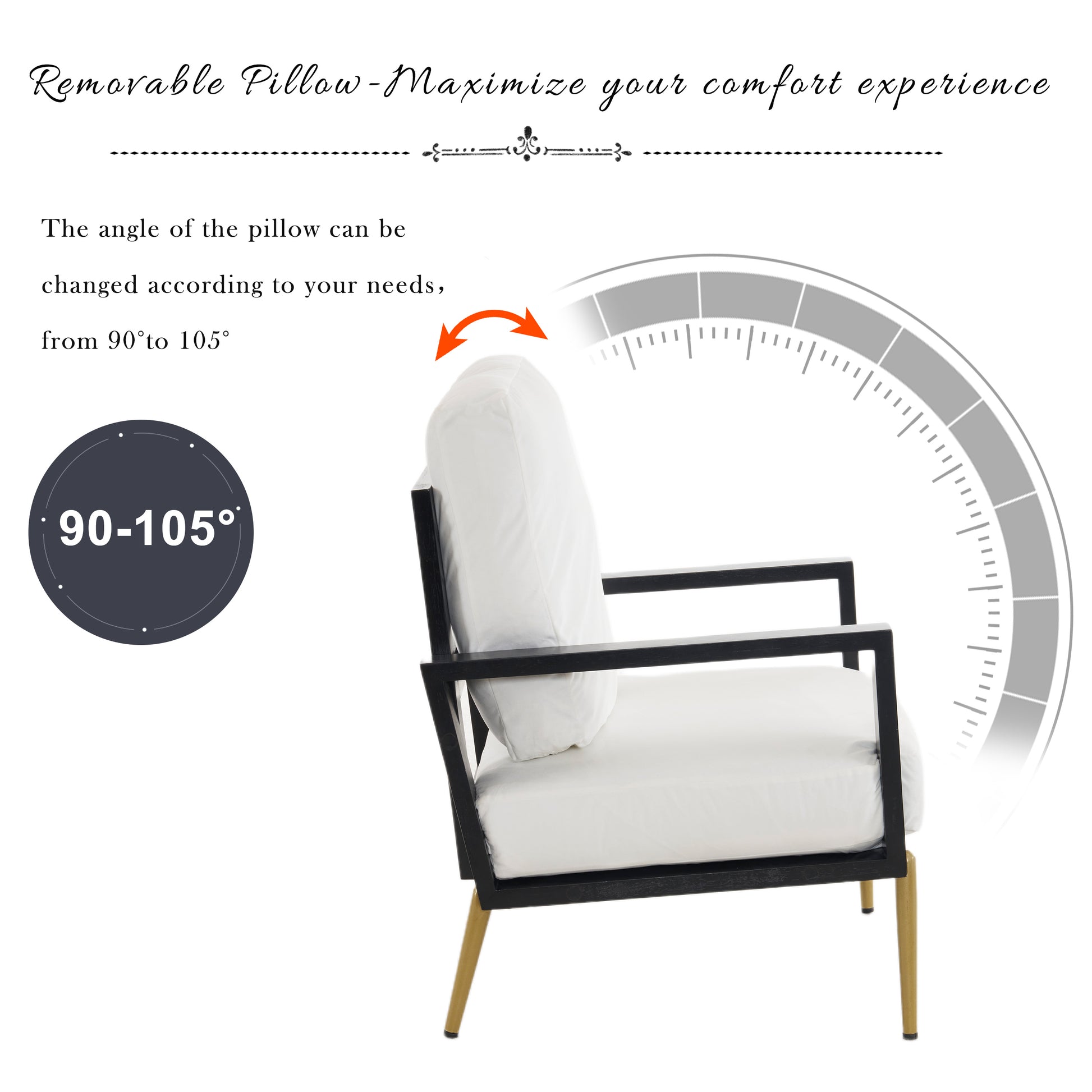 Upholstered Accent Chair, Velvet Lounge Arm Chair with Solid Wood Frame, Living Room Chairs with Metal Legs for Reading Chair for Balcony, Living Room and Bedroom, White image 3