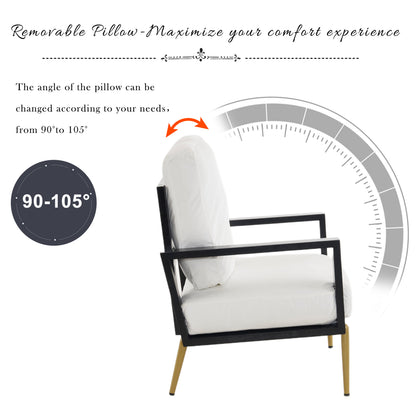 Upholstered Accent Chair, Velvet Lounge Arm Chair with Solid Wood Frame, Living Room Chairs with Metal Legs for Reading Chair for Balcony, Living Room and Bedroom, White image 3