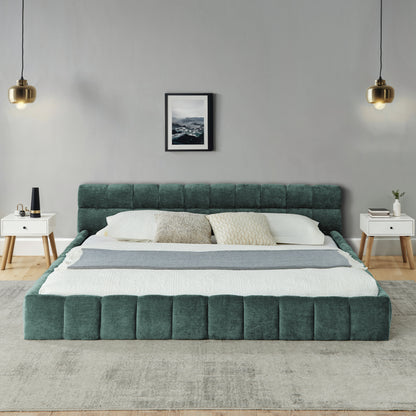 California King size Upholstered Bed Frame with Thick Fabric, Chenille Fabric Grounded California King Platform Bed with Headboard and Solid Frame. No Box Spring Needed-Blue Green-(90.5''*80.5''*31'') image 2