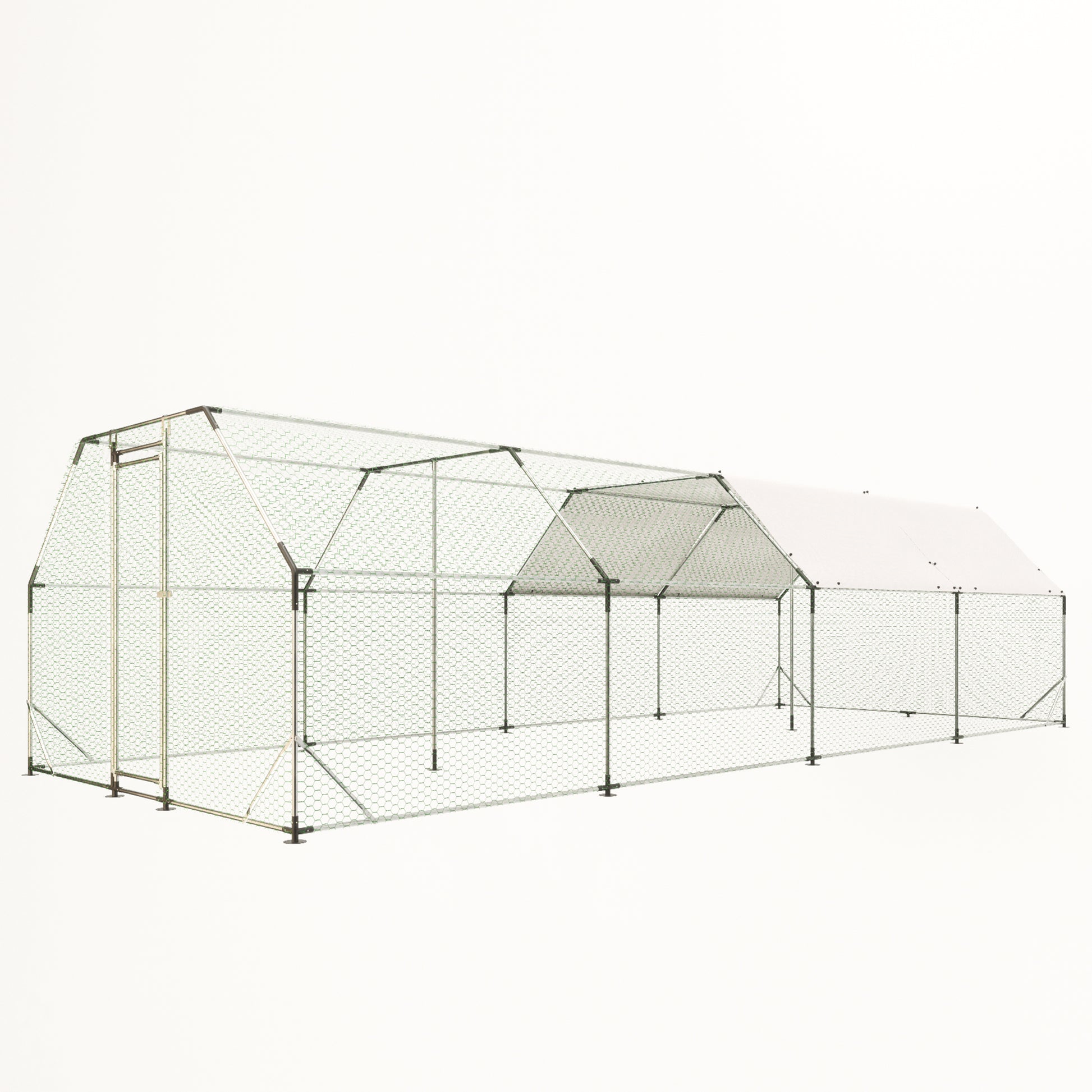 9.94 ft. x 25.68 ft. Galvanized Large Metal Walk in Chicken Coop Cage Farm Poultry Run Hutch Hen House image 8