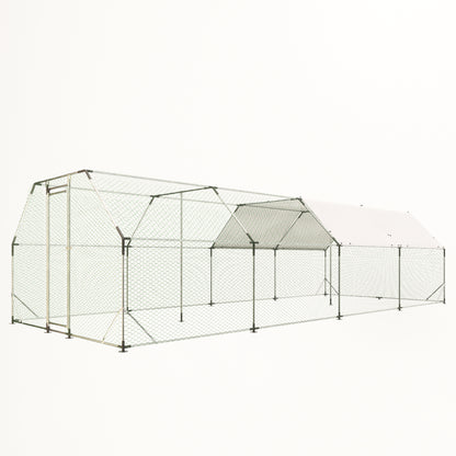 9.94 ft. x 25.68 ft. Galvanized Large Metal Walk in Chicken Coop Cage Farm Poultry Run Hutch Hen House image 8