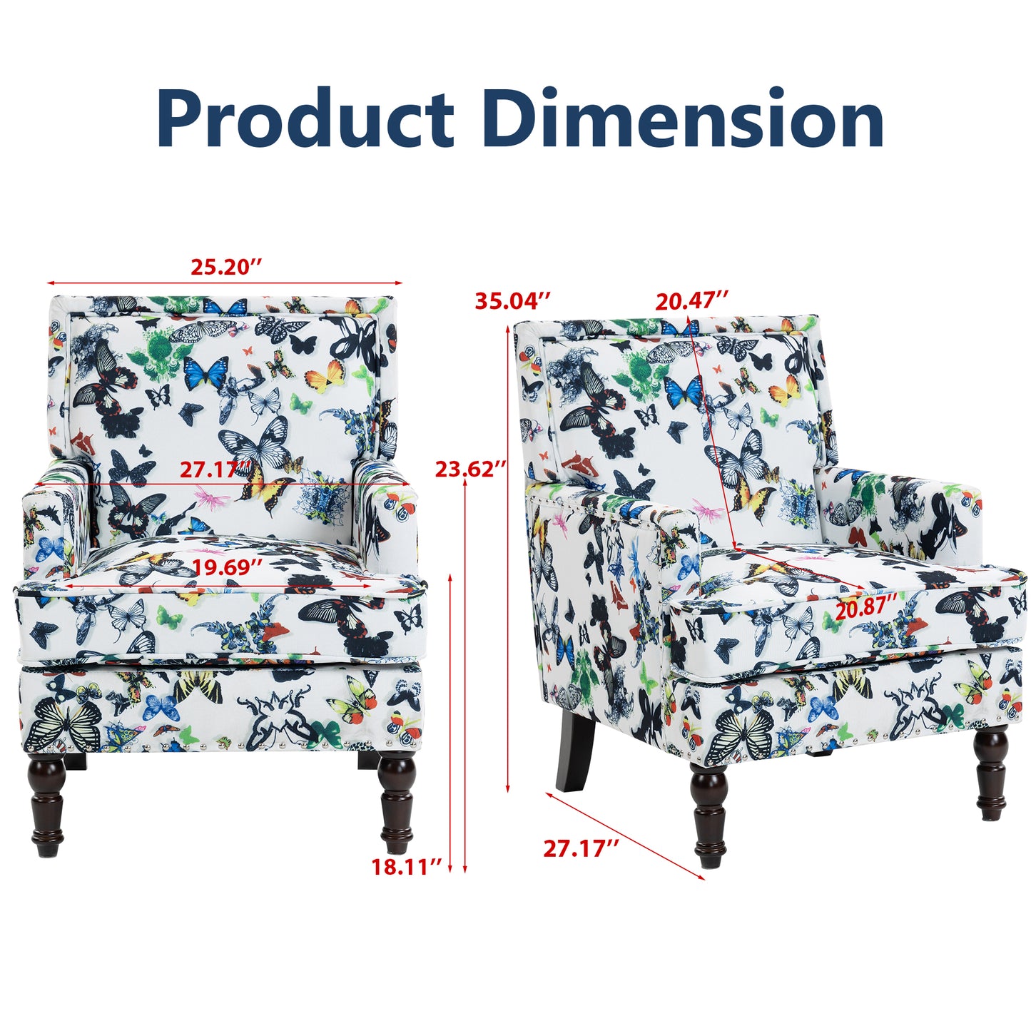 Upholstered Accent Chair, Vintage Armchair with butterfly Linen Fabric and Nailhead Trim for Living Room image 9