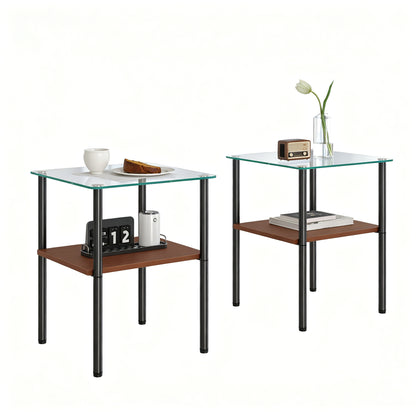 Coffee Table and End tables Set of 3,Modern glass coffee table for living room, rectangular tempered glass top, black metal legs with wooden shelf. Easy to clean, stylish center table image 10