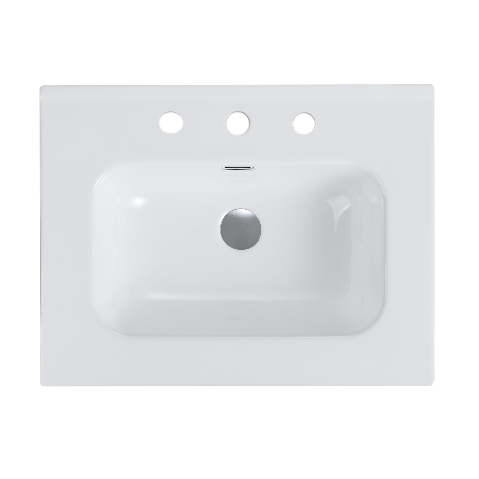 BB0924Y331, Integrated white ceramic basin with three predrilled faucet holes, drain assembly NOT included image 7