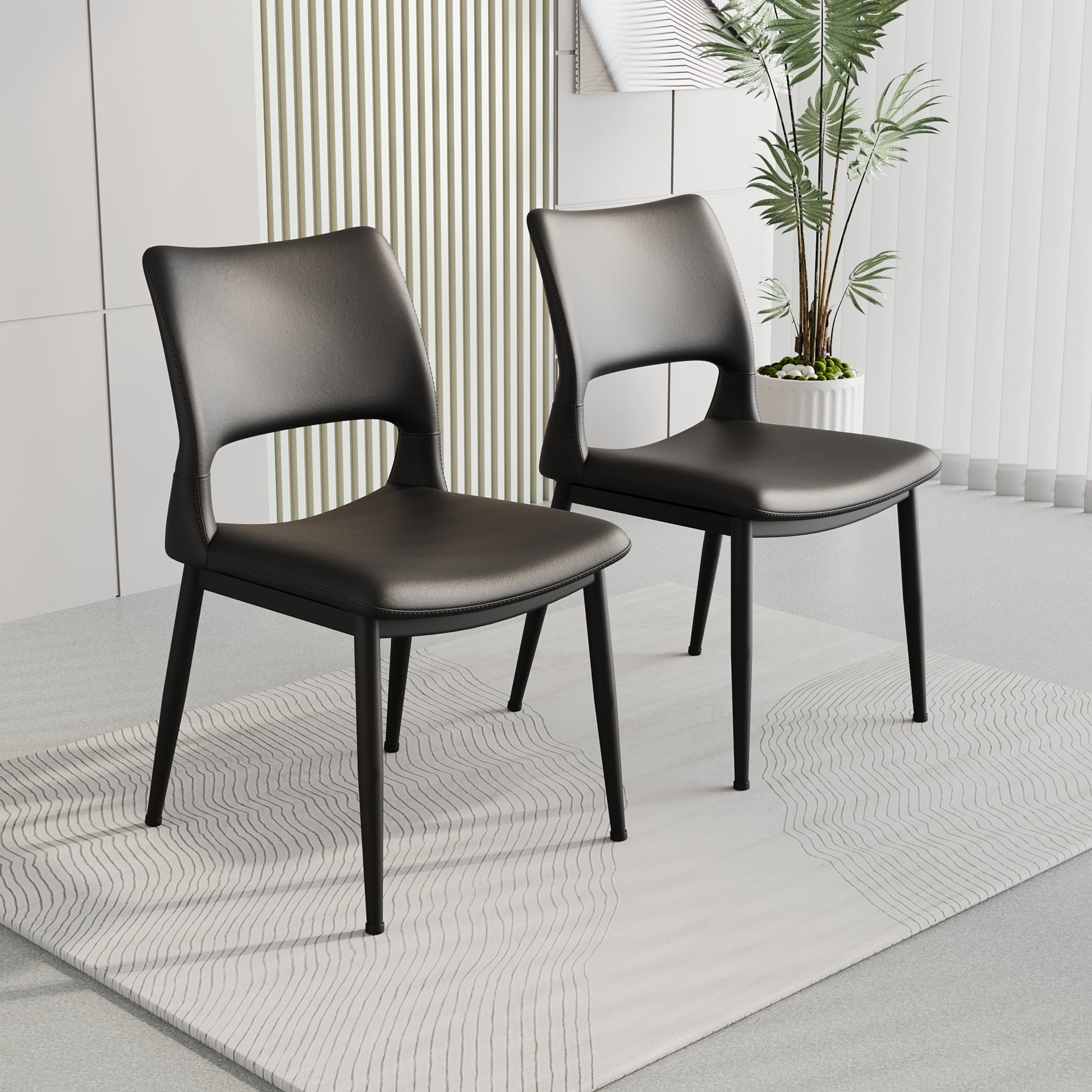 Modern minimalist black PU leather Dining Chairs Set of 2, comfortable backrest design, metal leg support, suitable for restaurants, kitchens, and offices. image 2