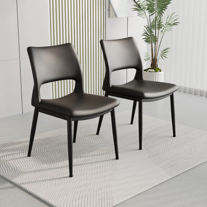 Modern minimalist black PU leather Dining Chairs Set of 2, comfortable backrest design, metal leg support, suitable for restaurants, kitchens, and offices. image 2