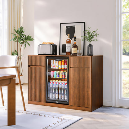 53'' Fluted Bar Cabinet with Fridge Space (Fridge Not Included), Modern Coffee Station with Charging Hub & Wine Glass Rack, Walnut Buffet Sideboard for Home Beverage & Liquor Storage. image 2