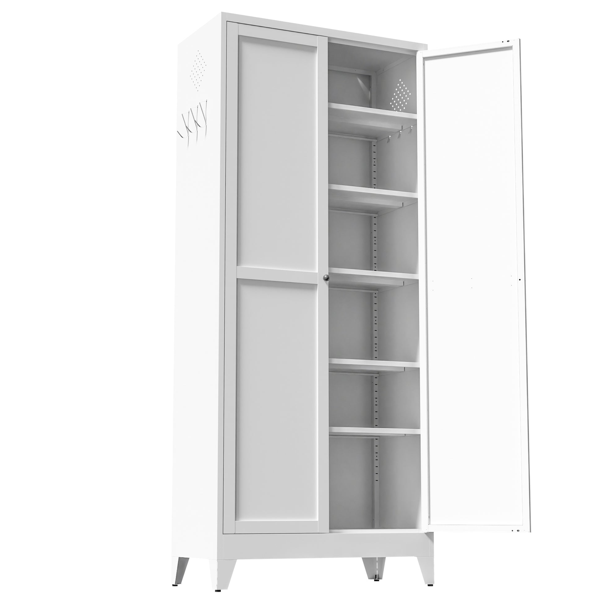 75" White Metal Kitchen Pantry Cabinet Adjustable Storage with 5 Shelves (110lb Capacity), Freestanding Kitchen Storage Cabinet with Adjustable Shelves, Dishware in Kitchen, Pantry, Dining Room image 10