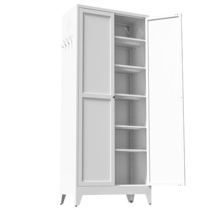 75" White Metal Kitchen Pantry Cabinet Adjustable Storage with 5 Shelves (110lb Capacity), Freestanding Kitchen Storage Cabinet with Adjustable Shelves, Dishware in Kitchen, Pantry, Dining Room image 10