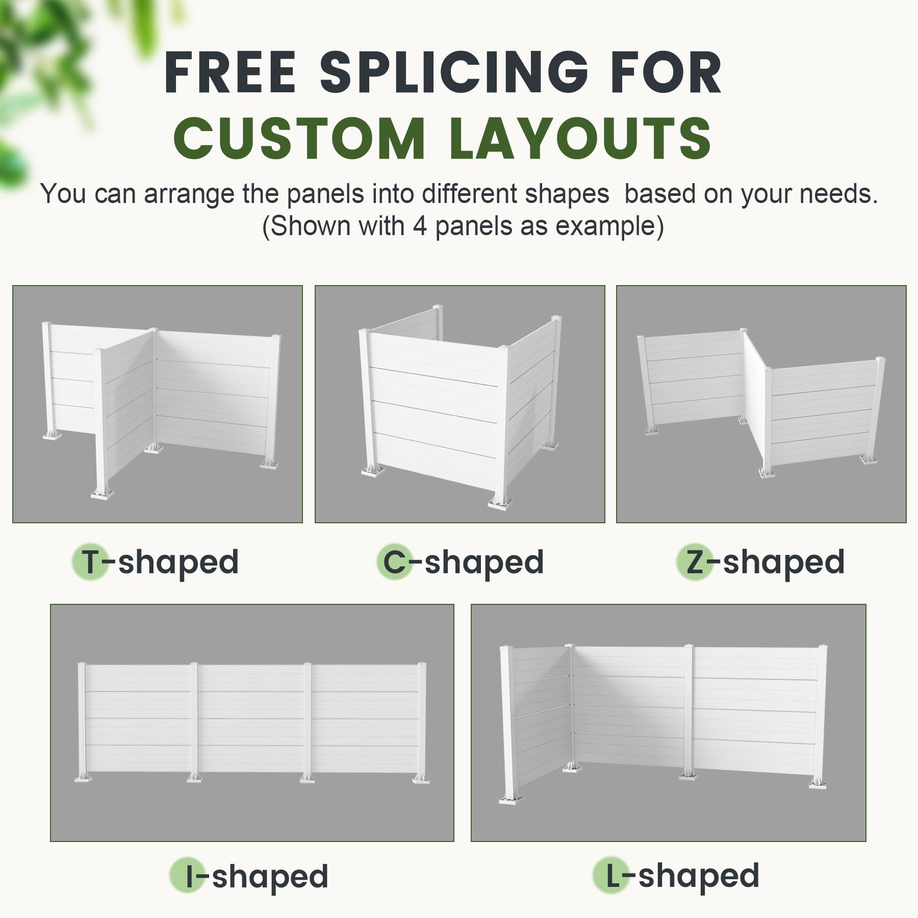 50" W x 49" H Outdoor Privacy Screen, Air Conditioner Fence, All-Weather Vinyl Privacy Fence Screens with Aluminum Posts, 3 Panels, White image 4