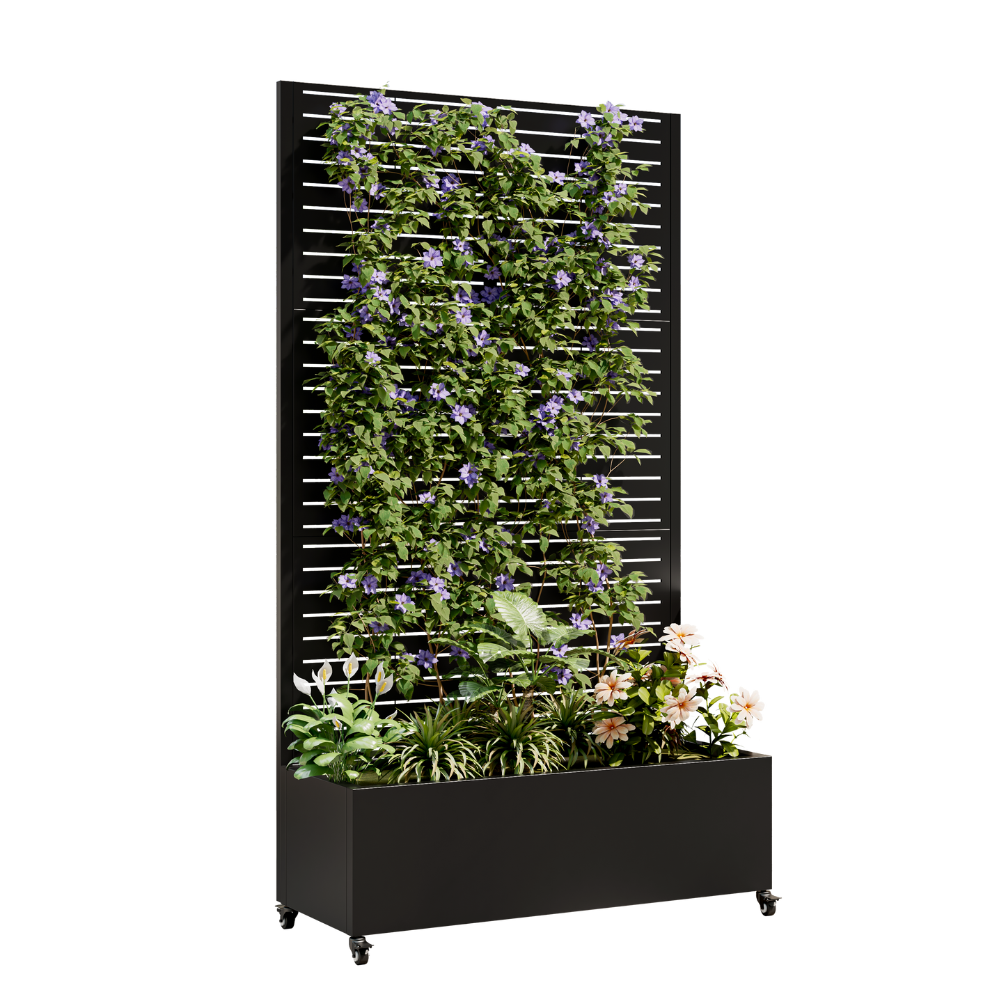 Metal Planter Box with Trellis, 73"x35"x16 Metal Raised Garden Bed with Trellis, Metal Planter Box with Drainage Holes & Lockable Wheels & Privacy Screen for Climbing Plants, Vegetables, Vines image 4