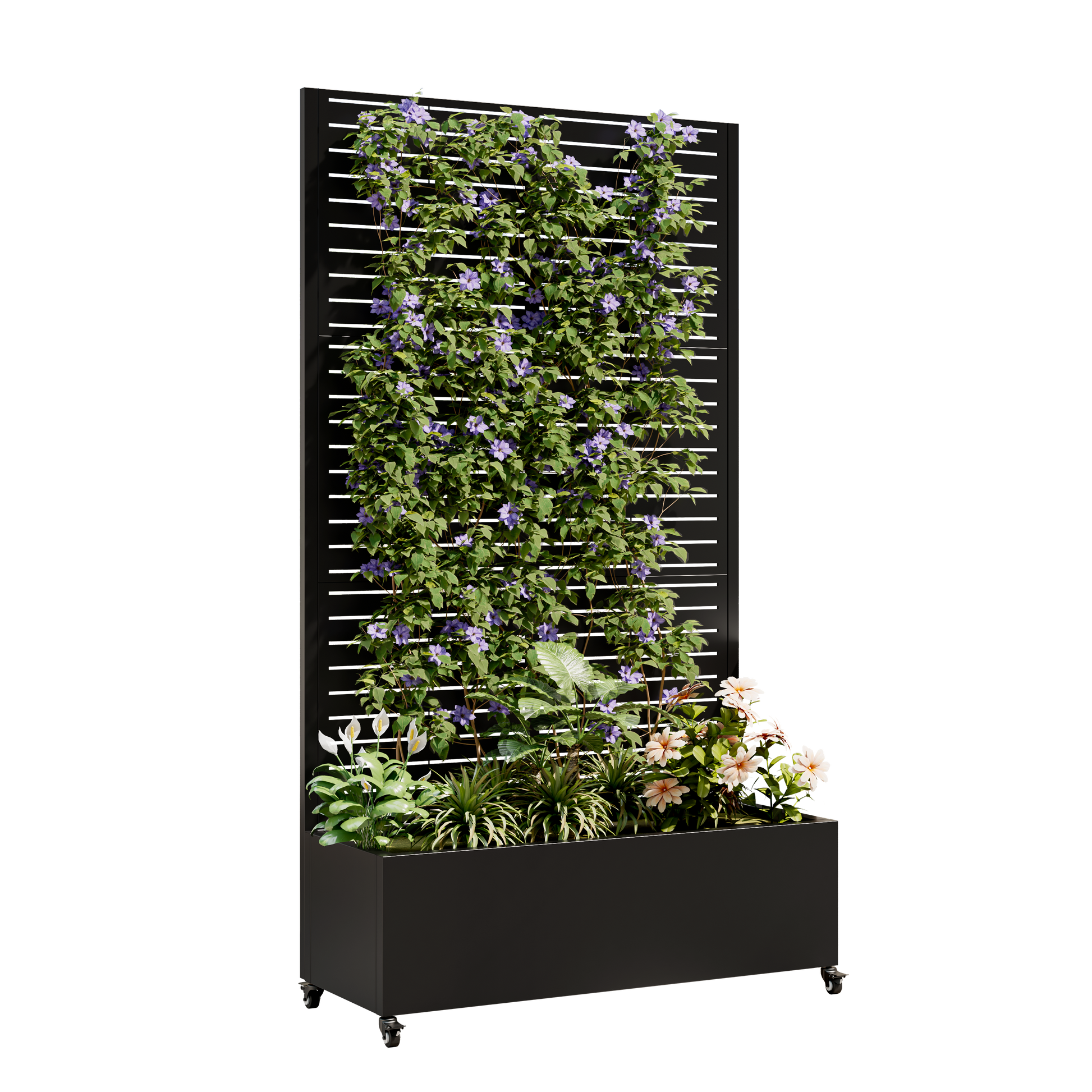 Metal Planter Box with Trellis, 73"x35"x16 Metal Raised Garden Bed with Trellis, Metal Planter Box with Drainage Holes & Lockable Wheels & Privacy Screen for Climbing Plants, Vegetables, Vines image 4