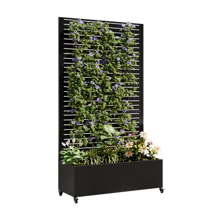 Metal Planter Box with Trellis, 73"x35"x16 Metal Raised Garden Bed with Trellis, Metal Planter Box with Drainage Holes & Lockable Wheels & Privacy Screen for Climbing Plants, Vegetables, Vines image 4