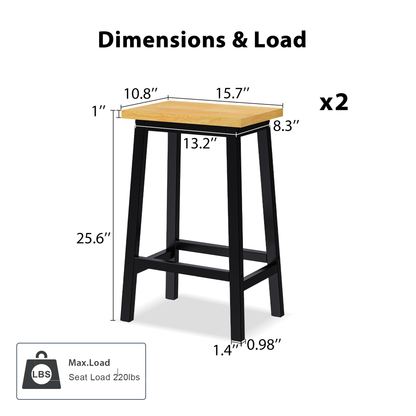 K&K Solid Wood Bar Stools (Not Cheap Iron), 25.6" Tall Set of 2 Bar Chairs, Kitchen Counter Stools with Footrests, Farmhouse Stools for Dining Room, Kitchen, Counter, Black image 3