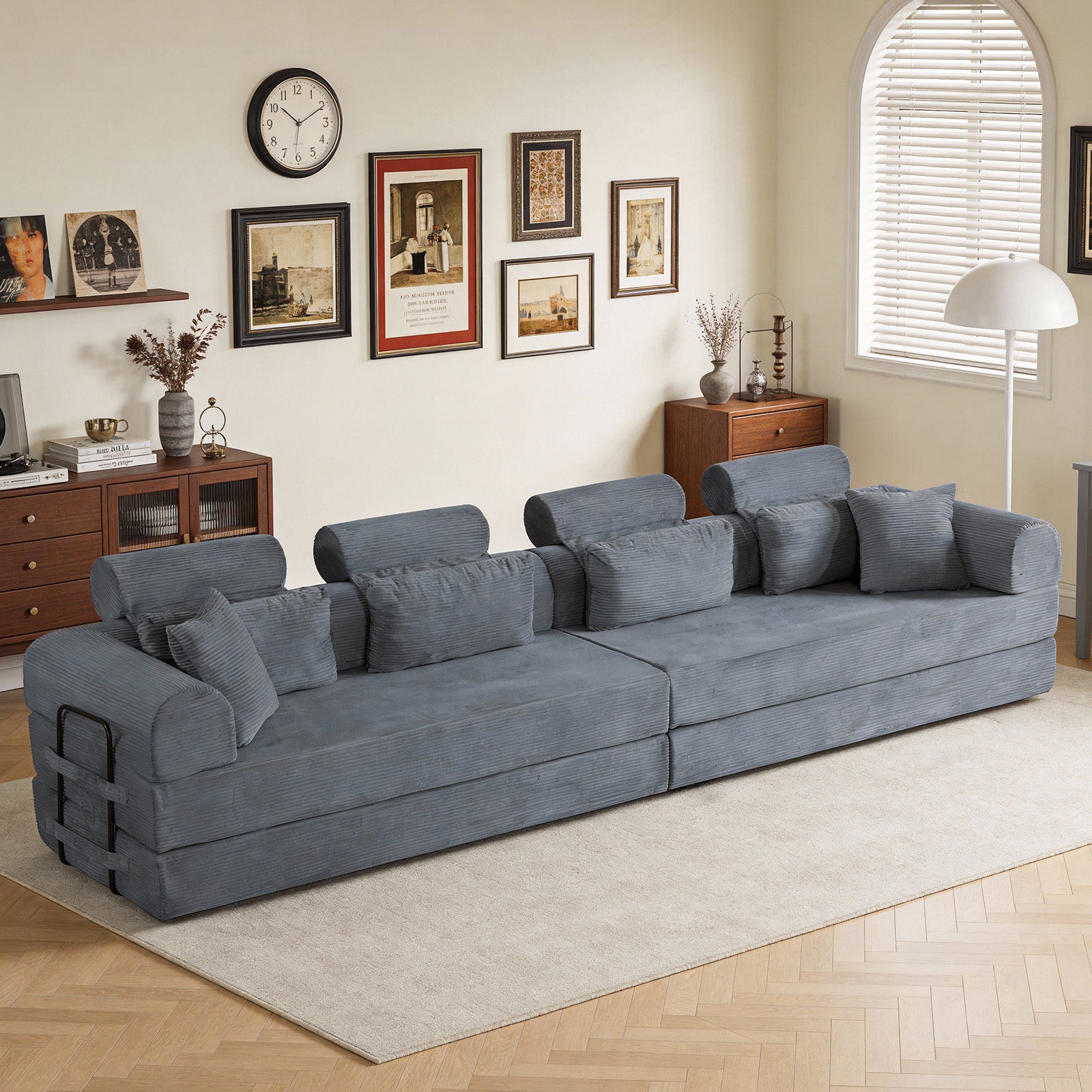 L shape Modular Sectional Sofa, Compressed Sectional Sofa Modern Minimalist Style Corduroy Couch,Unfold into a bed, Bedroom, Comfy Compressed Sofa Couch Space-Efficient Design(Dark Gray) image 2