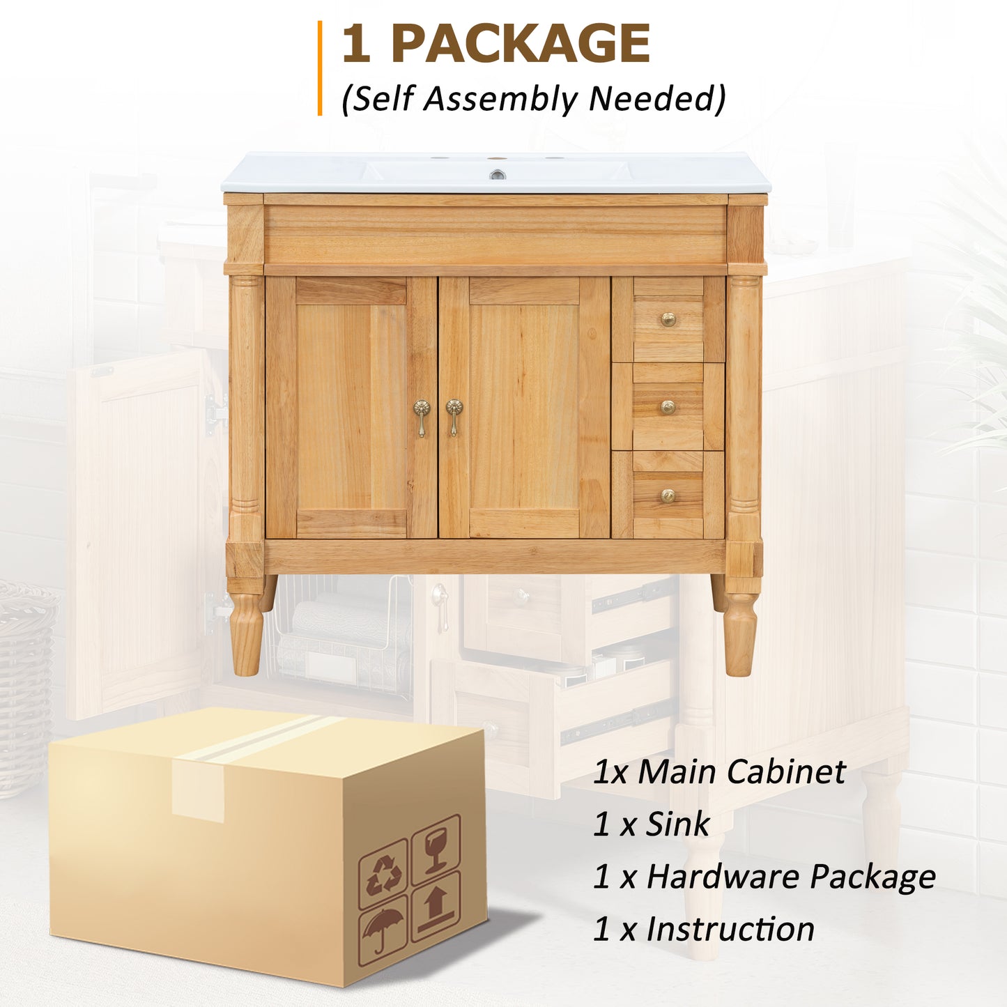 36" Bathroom Vanity with Ceramic Sink, Soft Close Doors, Adjustable Shelves, Modern Storage Cabinet for Small and Medium Bathrooms image 9