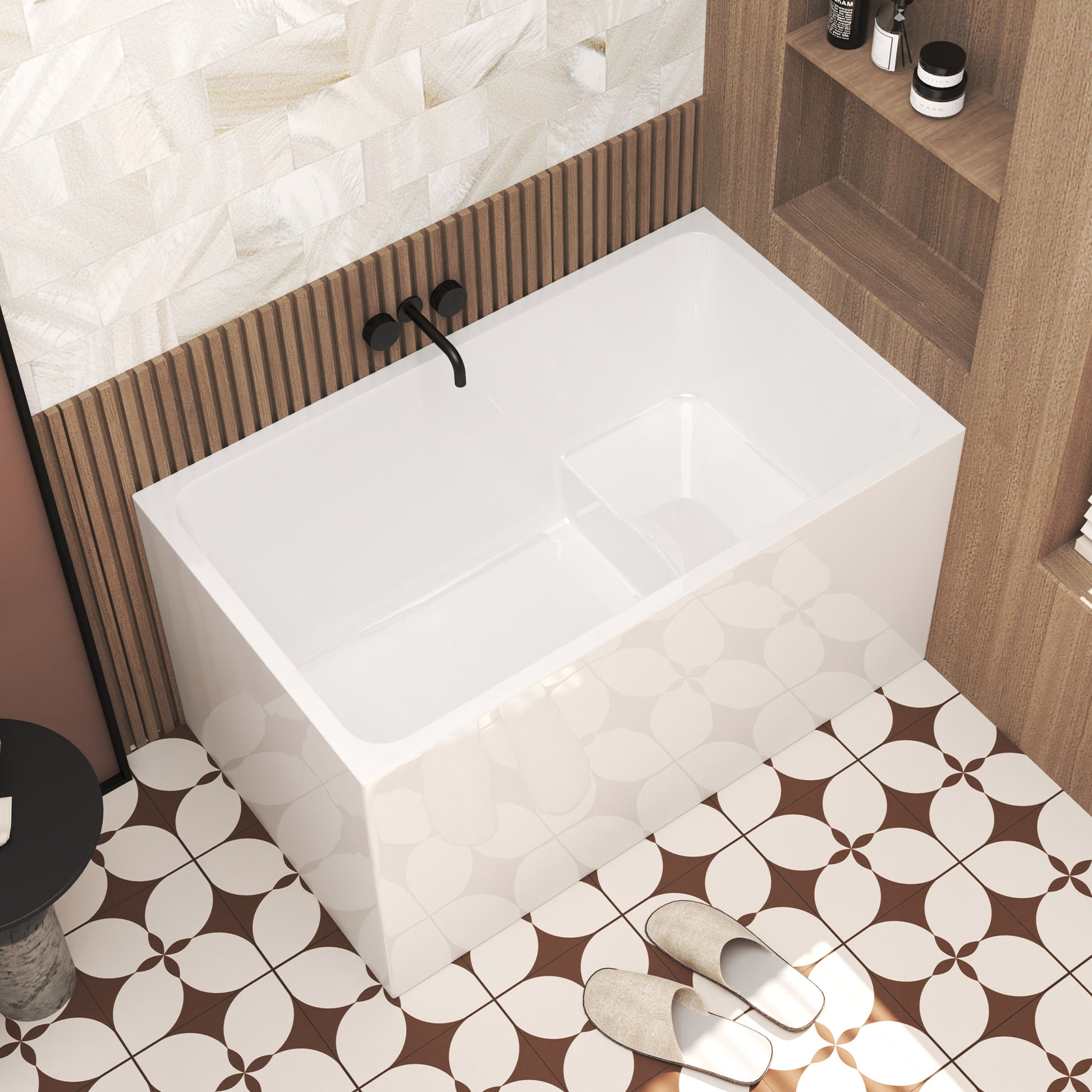 47" Acrylic Freestanding Bathtub with seat: Spacious rectangle Shape, Gloss White Finish, Chrome Overflow & Pop-Up Drain CUPC Certificate image 1