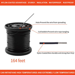 String Lights Hanging Kit,Globe String Lights Suspension Kit,Outdoor Light Guide Wire,Includ 164 FT Nylon-Coated Stainless Steel Wire Rope Cable,Turnbuckle and Hooks,Enough Accessories,Use Manual
