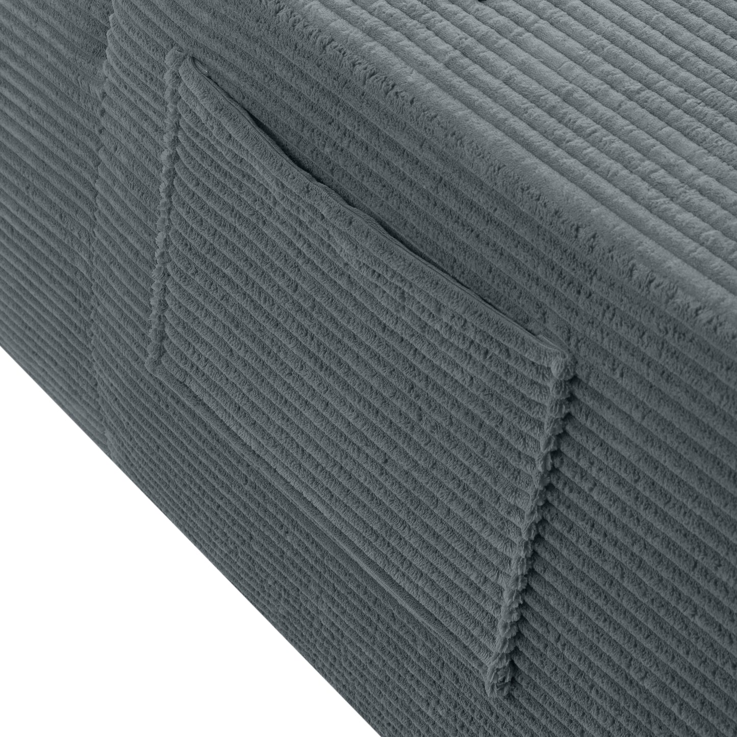 NEW Convertible Chaise Lounge Chair Corduroy with Wide Armrest & Throw Pillows, Cozy Boneless Sleeper Sofa Bed Armchair,with cup holder, for Living Room, Bedroom, No Assembly Required,Grey image 6