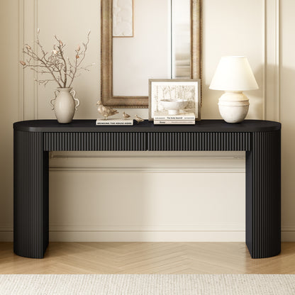 U_STYLE 58.3" Entryway Table with Large Top and Dual Drawers,Console Table with Arched Sturdy Legs Stripe Design,Pine Veneer Sofa Table with Adjustable Feet for Living Room, Hallway,Foyer, Kitchen image 1