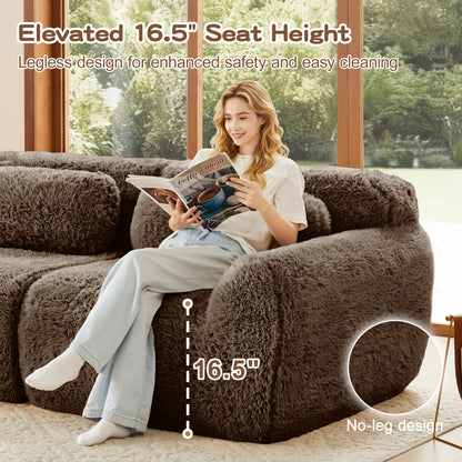 L-shaped Boneless Sofa,Soft Fluffy Plush Fabric,With Chaise 32D High Density Sponge,No Assembly Required,Ergonomic Design Bottom Anti-Slip Design,With Throw Pillows,Fits Bedrooms,Chocolate image 7