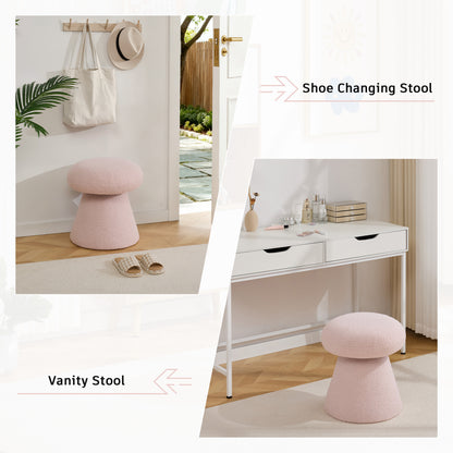 066-Teddy Fabric Soft-padded Footstool, Mushroom shaped Ottoman, Shoe-changing Stool, Makeup Stool,No Installation Required, Suitable For Bedrooms, Living Rooms, Powder Rooms Or Entrances, Pink image 6