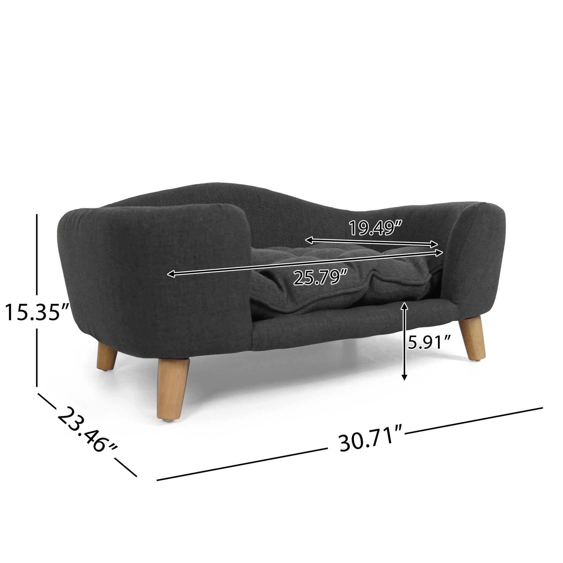 Elevated Dog Bed Frame for Small Dog, Fabric Pet Couch Bed with Rubber Wood Legs and Supportive Foam, Dark Gray, Easy Assembly image 3