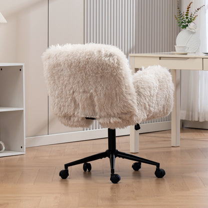 Criss Cross Chair with 5-Gear Adjustable Armrests & Wheels, Ergonomic Thickened Backrest Swivel Desk Chair for Home Office, Vanity, Bedroom and Living Room, Beige Lamb wool image 10
