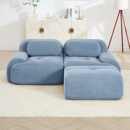 82'' L-shaped sofa in softCorduroy Fabric fabric modular design multiple combinations curved armrests no assembly required high-resilience sponge suitable for living rooms rest areas bedroom,Blue image 3