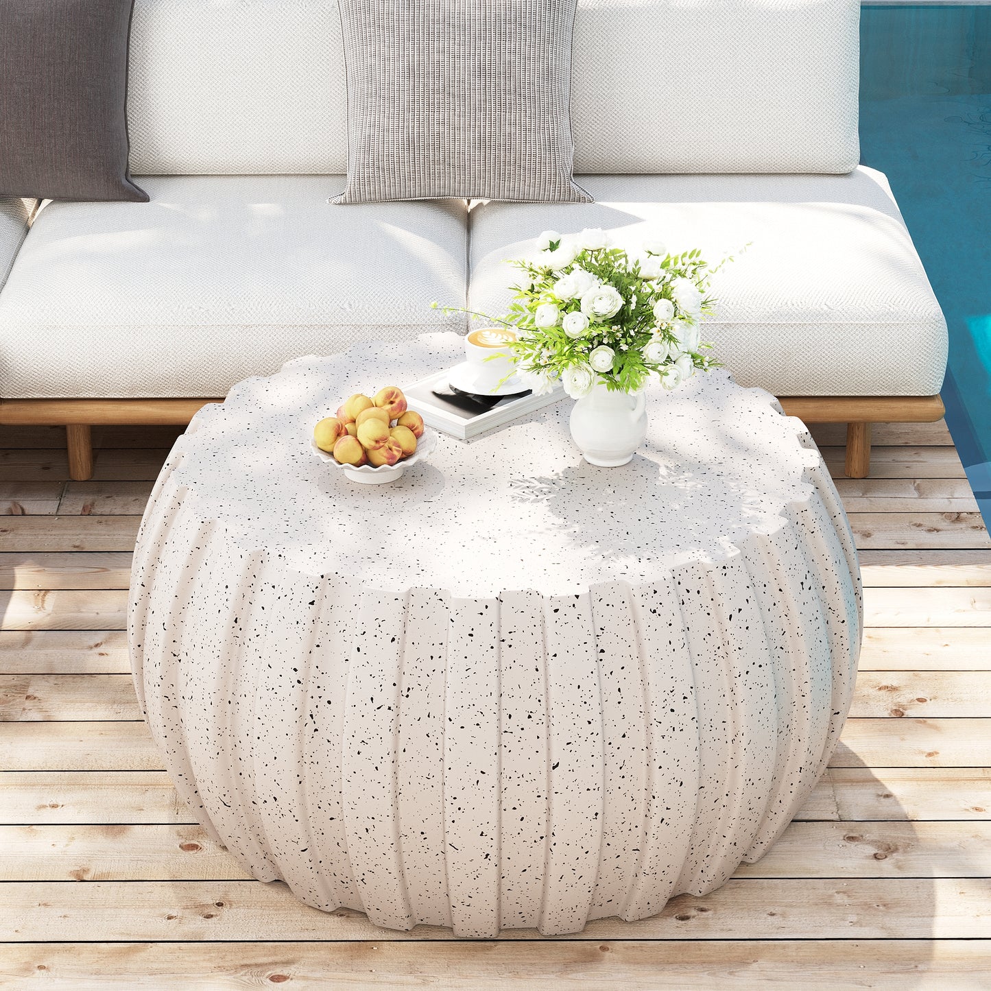 35.43" Modern Waterproof Coffee Table, Durable MgO Cement Design,Indoor & outdoor compatible(White) image 2