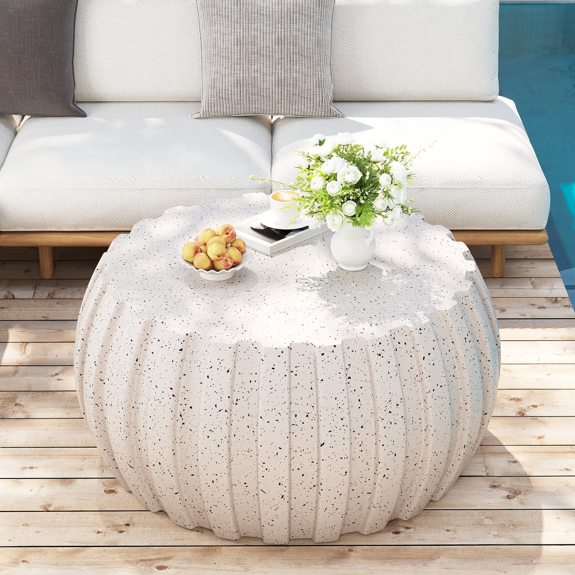 35.43" Modern Waterproof Coffee Table, Durable MgO Cement Design,Indoor & outdoor compatible(White) image 2