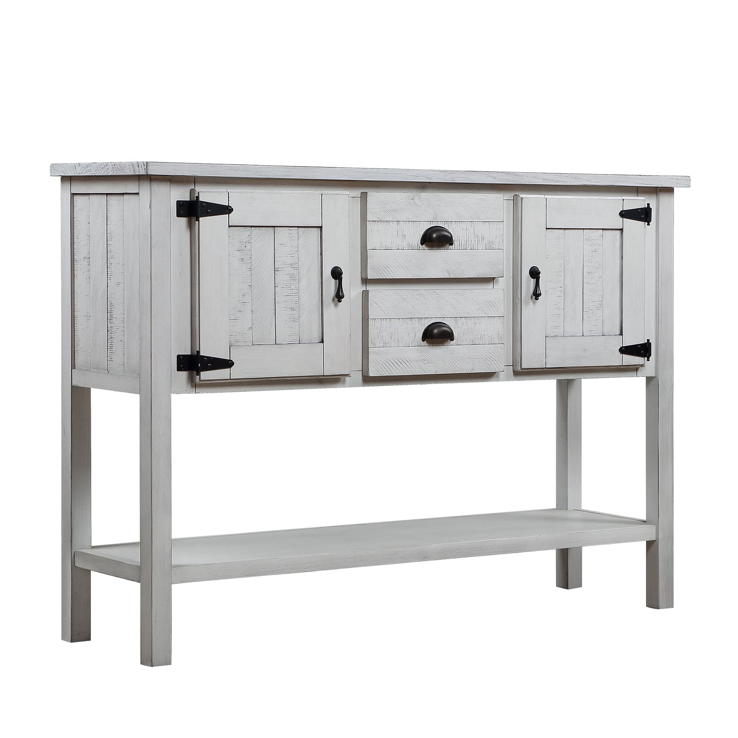 46'' Solid Wood Sideboard Console Table with 2 Drawers and Cabinets and Bottom Shelf, Retro Style Storage Dining Buffet Server Cabinet for Living Room Kitchen Dining Room (Antique White image 2