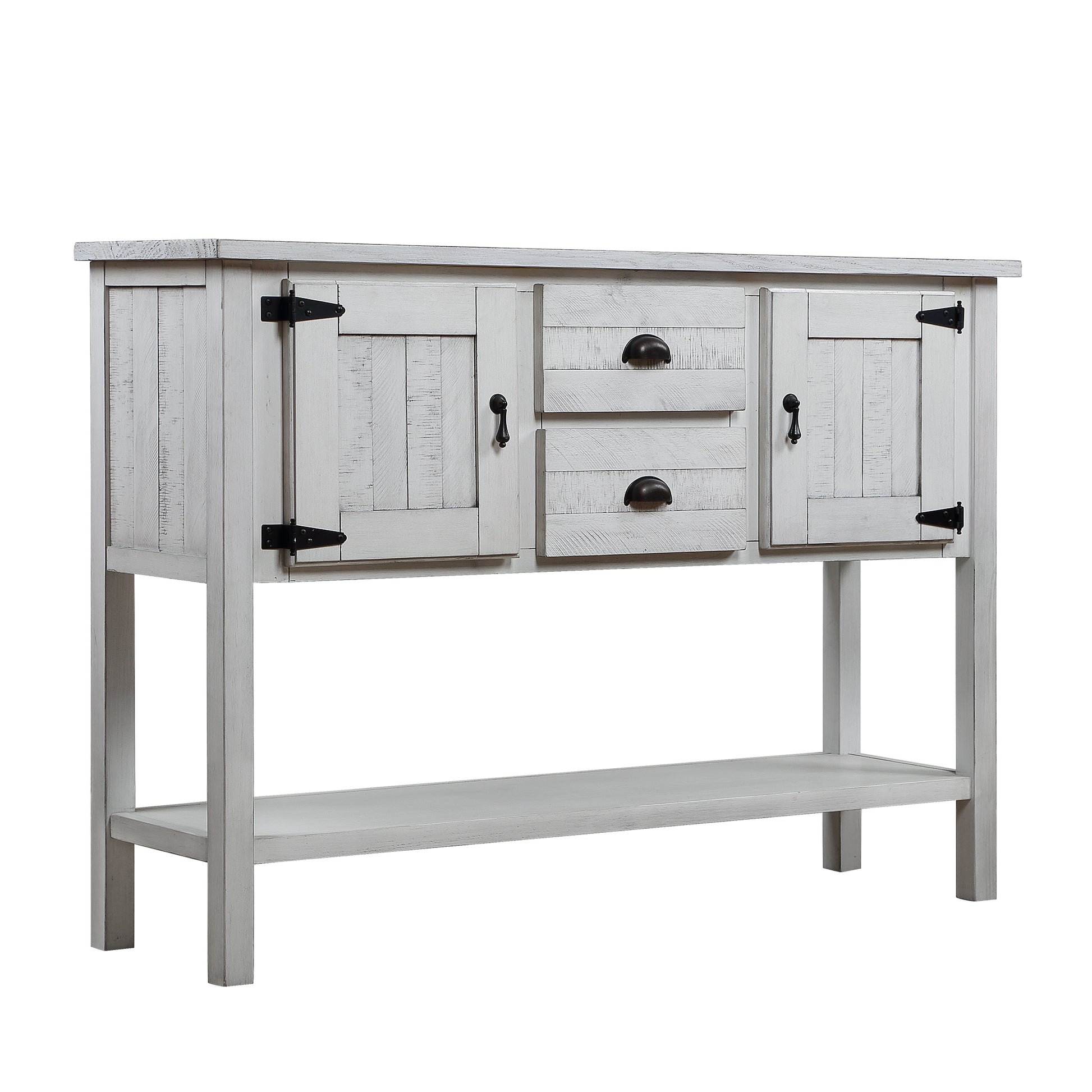 46'' Solid Wood Sideboard Console Table with 2 Drawers and Cabinets and Bottom Shelf, Retro Style Storage Dining Buffet Server Cabinet for Living Room Kitchen Dining Room (Antique White image 2