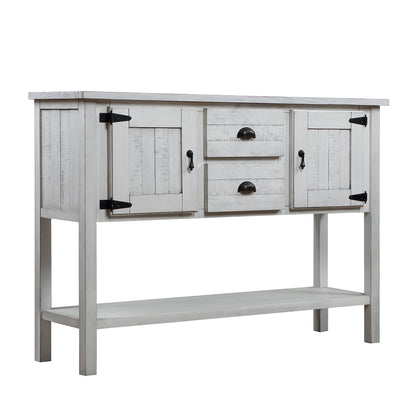 46'' Solid Wood Sideboard Console Table with 2 Drawers and Cabinets and Bottom Shelf, Retro Style Storage Dining Buffet Server Cabinet for Living Room Kitchen Dining Room (Antique White image 2
