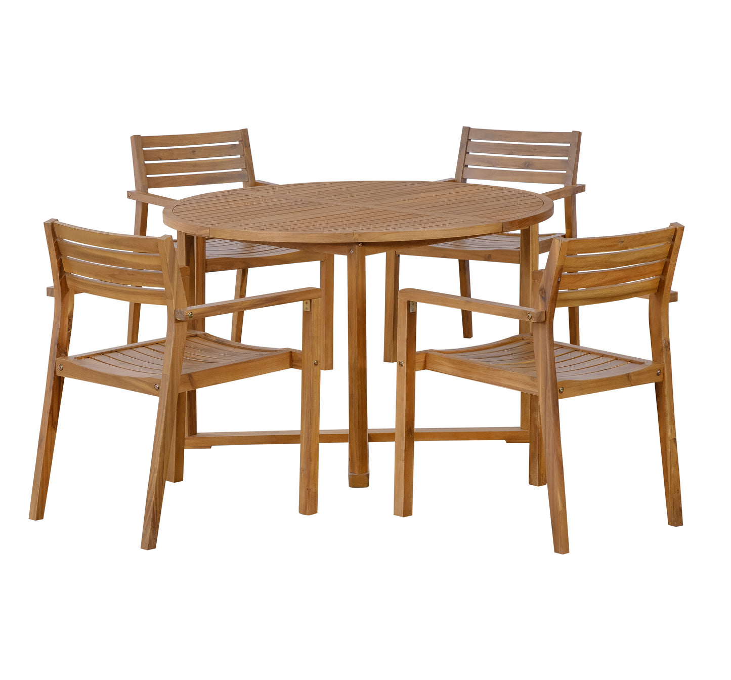 U_STYLE 5-Piece Outdoor Dining Set with 4 Acacia Wood Chairs,47.2" Round Dining Table with Slatted Design, Ideal for Patios, Gardens, Poolsides, and Lawn Areas & Indoor image 12