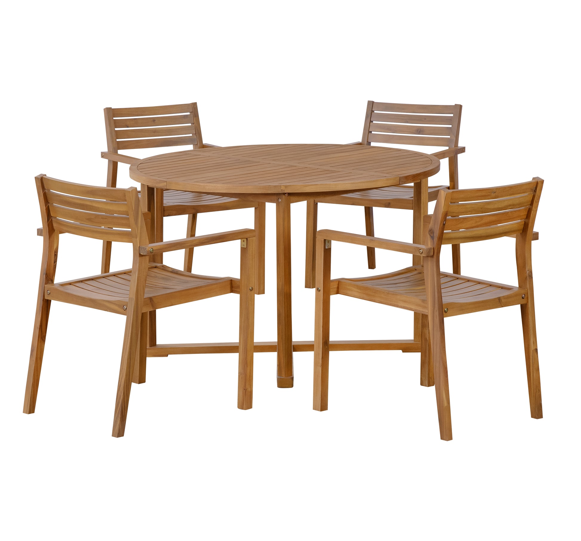 U_STYLE 5-Piece Outdoor Dining Set with 4 Acacia Wood Chairs,47.2" Round Dining Table with Slatted Design, Ideal for Patios, Gardens, Poolsides, and Lawn Areas & Indoor image 12
