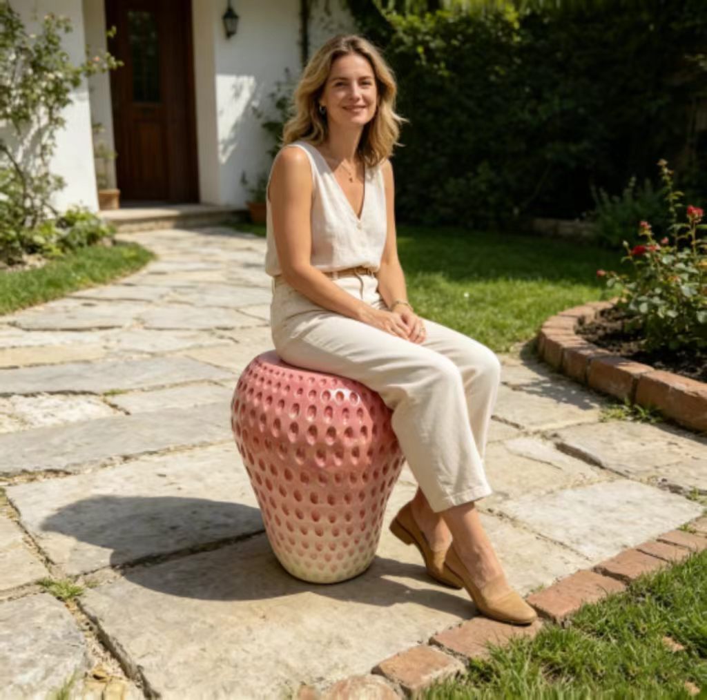 Strawberry Fruit Stool, 13.4"Oversized Resin Stool, Side Table, Home Decor Plant Stand Garden Indoor Outdoor Decorations, Multi-Purpose Innovative Garden Furniture image 3