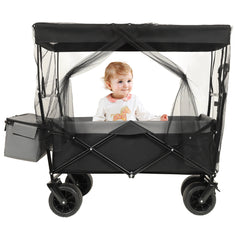 480Lbs Collapsible Wagon with Canopy,Wagon Stroller with 7" All-Terrain Wheels, Lightweight Foldable Wagon, Large Capacity for Camping, Shopping, Sports, and Garden Use,black with mosquito net