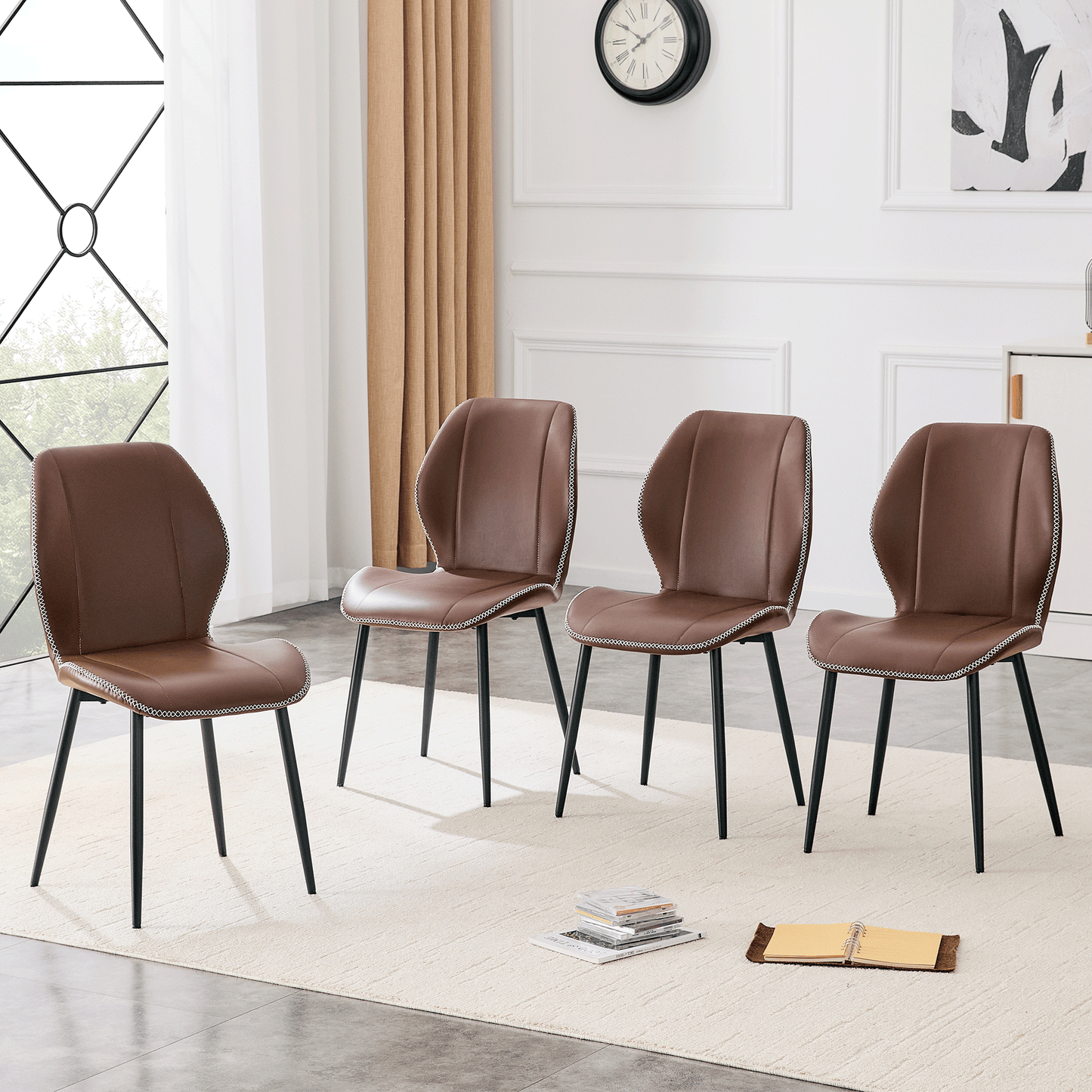 Black Metal Legs of Brown Coffee Dining Chair - Detail