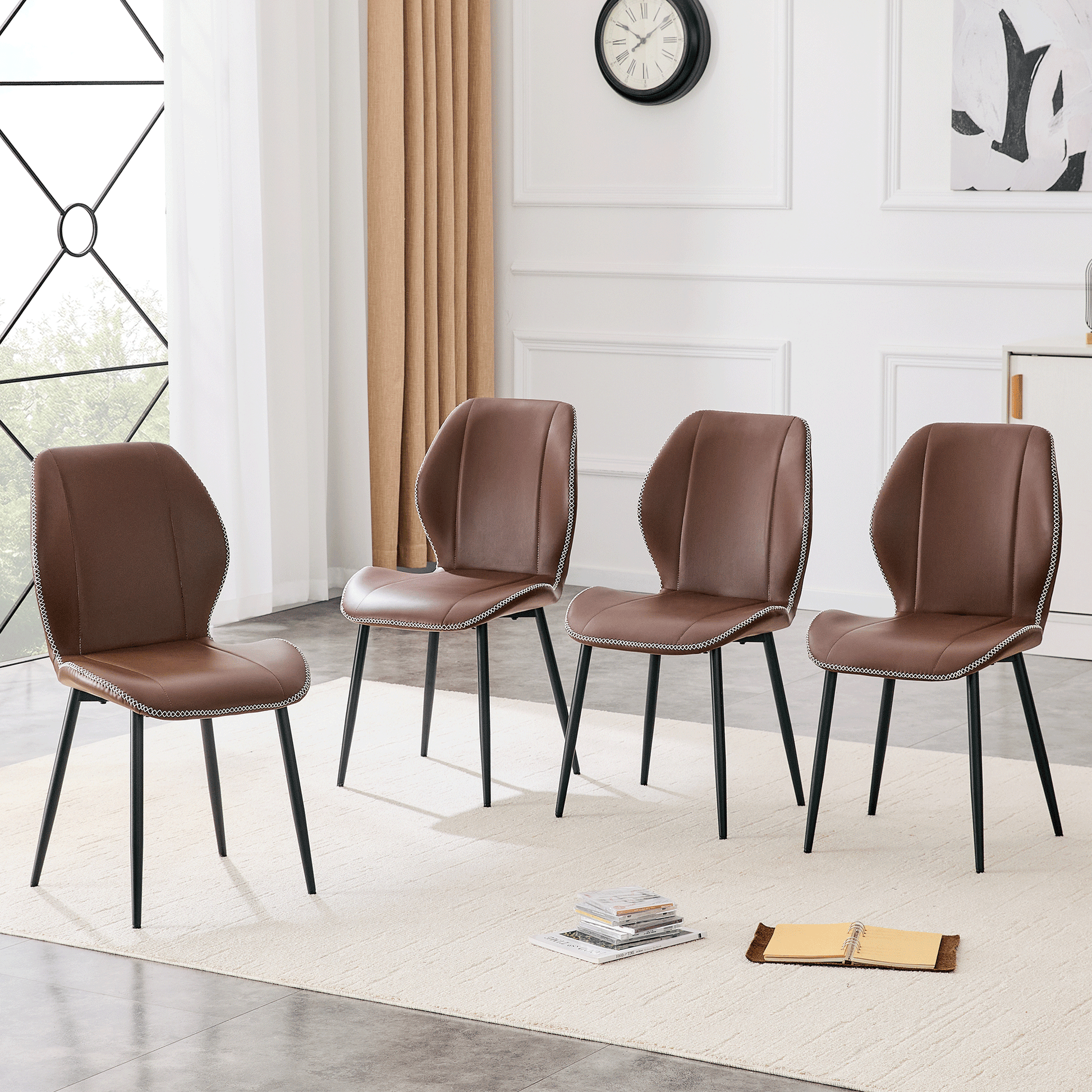 Black Metal Legs of Brown Coffee Dining Chair - Detail